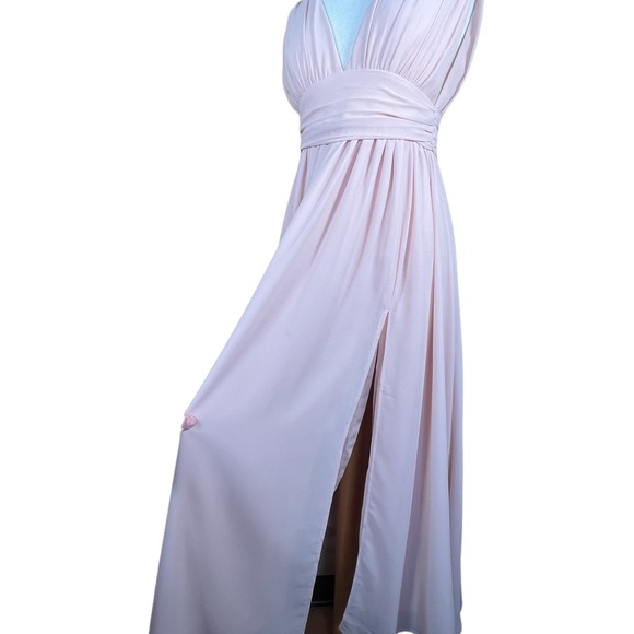 Lulu’s Deep V-Neck Blush Gown Maxi Prom Dress With Front Slit Grecian Goddess S - Picture 5 of 16